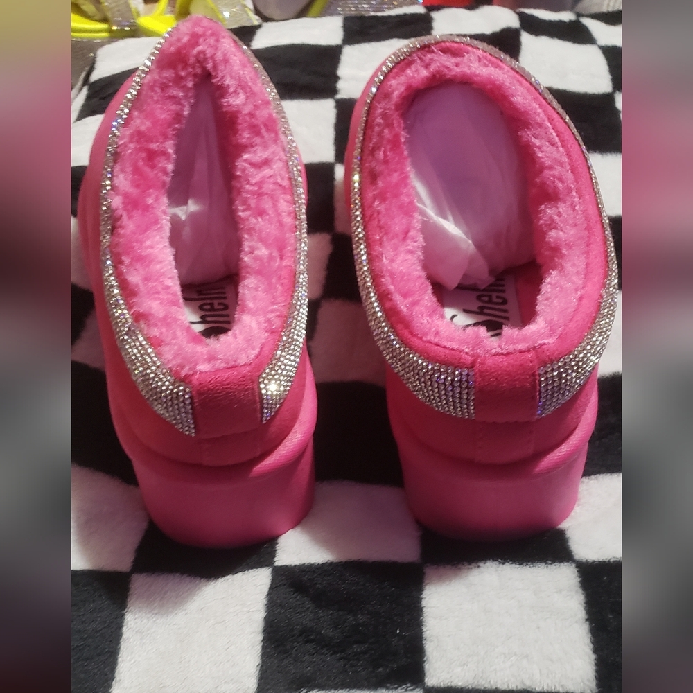 Pink Platform Slip-On Shoes with Rhinestone Detail - Picture 4 of 5